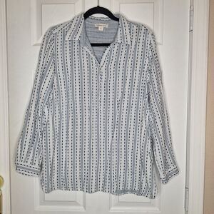 Coldwater Creek Navy and White Striped Blouse Size Large